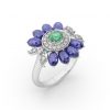 Tanzanite Emerald Floral Ring